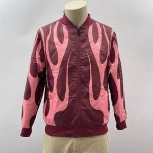 **NEVER WORN** Rebel vengeance Pink and burgundy flame print bomber jacket